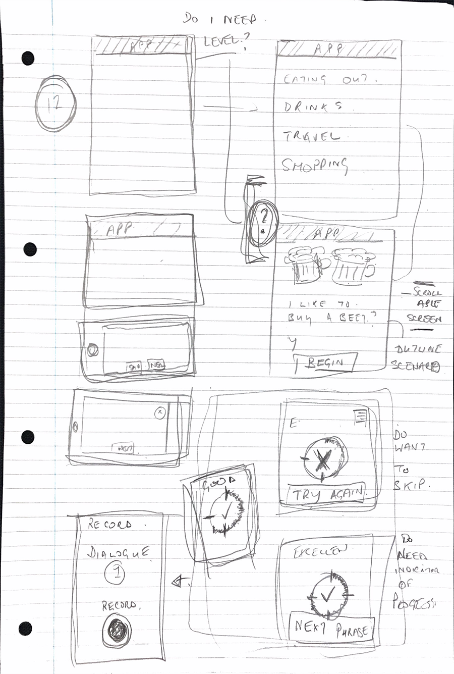 App design - rough sketches