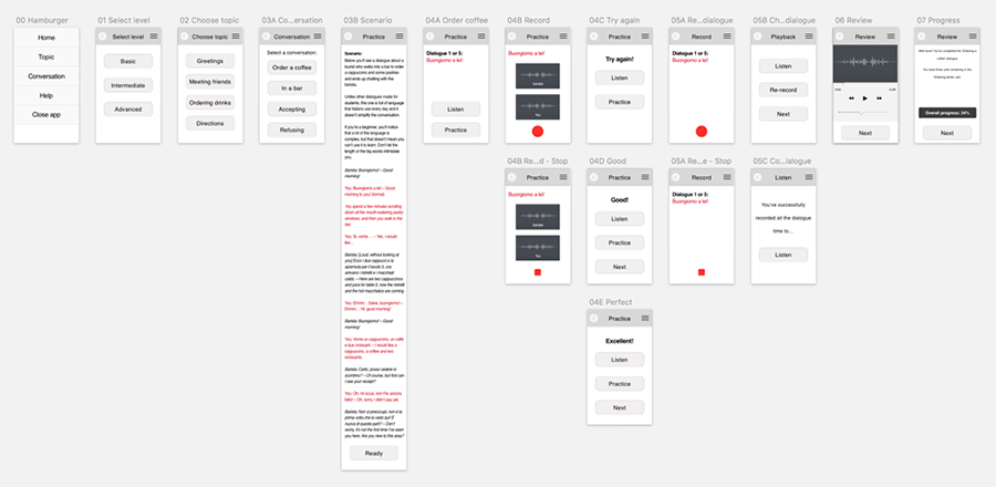 App design - wireframes